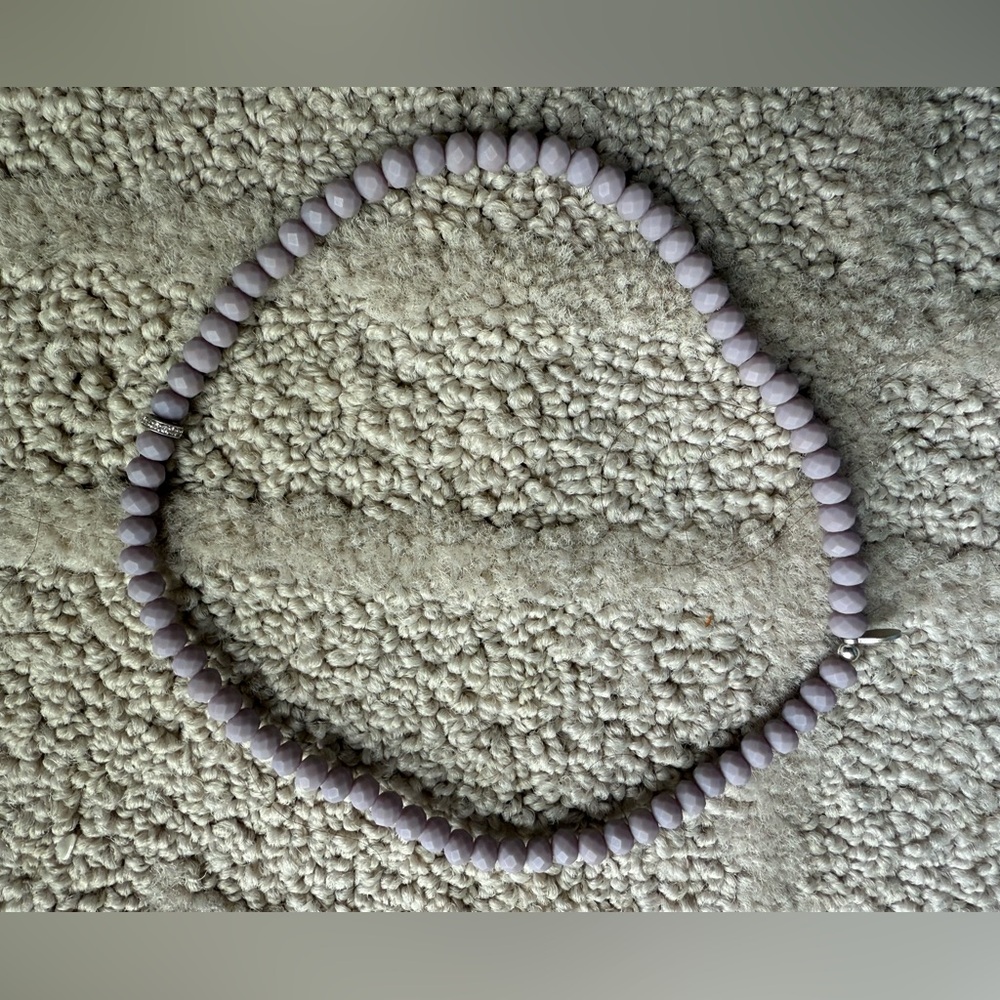 Purple Beaded Necklace with CZ spacer, 13.5 inches